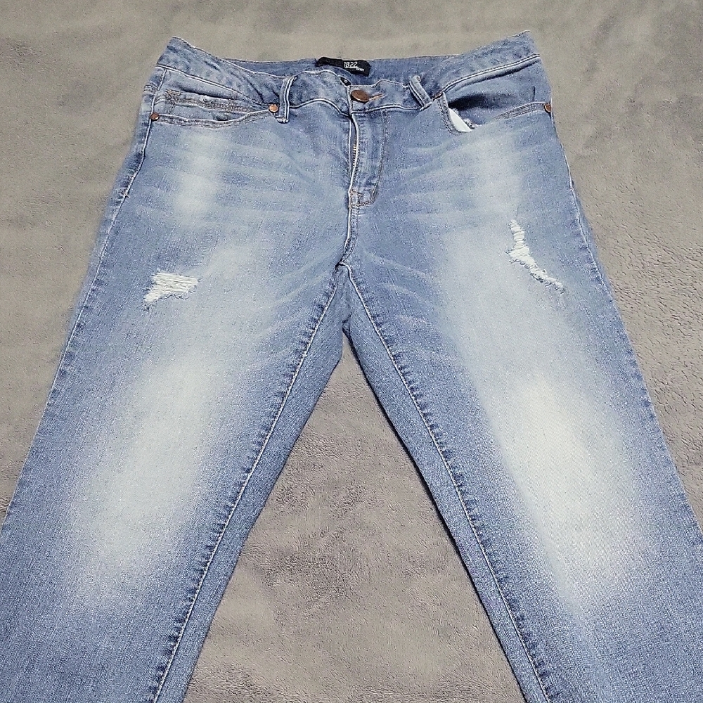 1822 Denim Blue Slim Jeans with Distressed Details